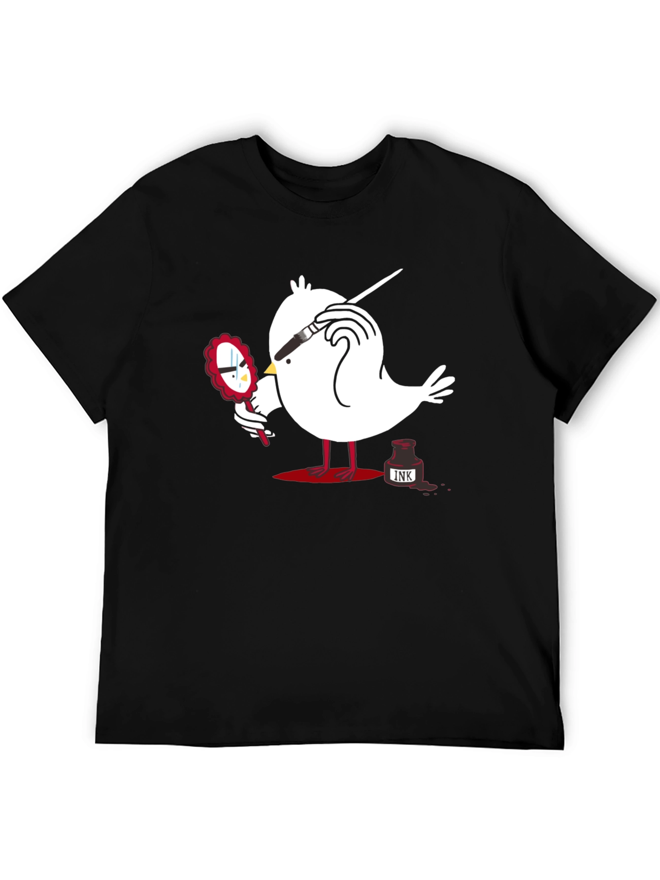 Quirky Bird Art Black T-Shirt