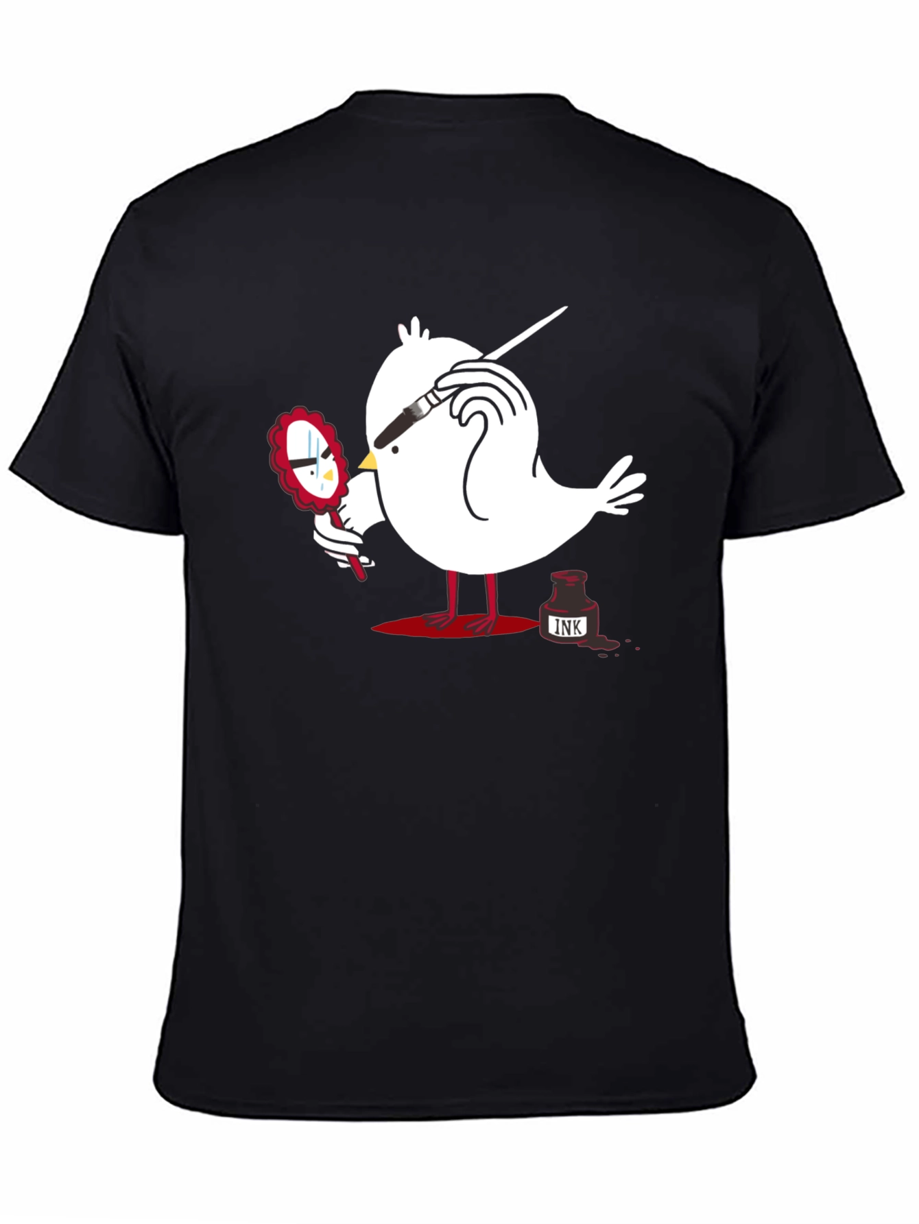 Quirky Bird Art Black T-Shirt