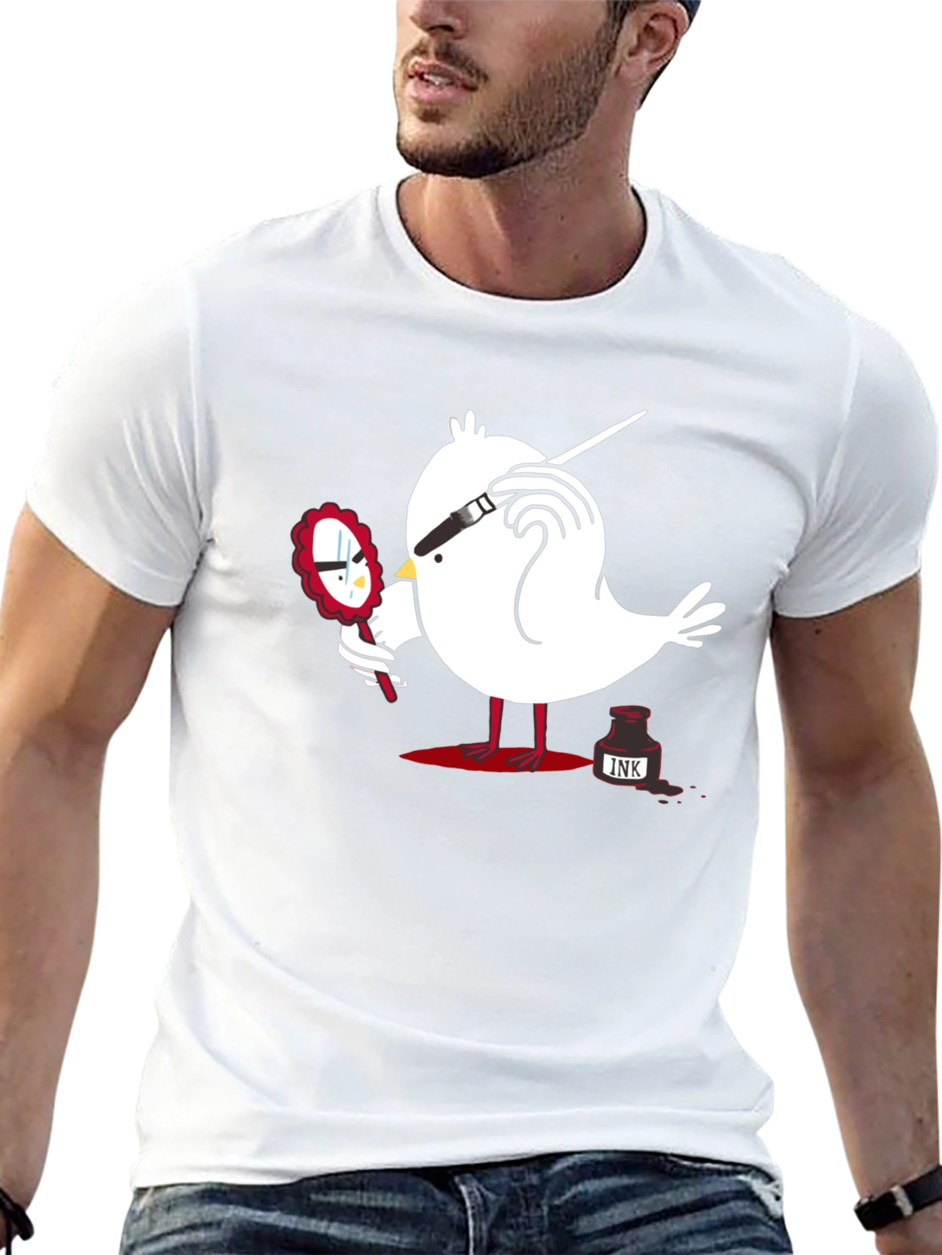 Quirky Bird Art Black T-Shirt