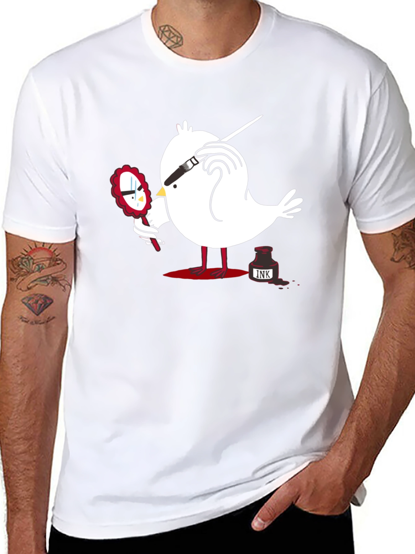 Quirky Bird Art Black T-Shirt