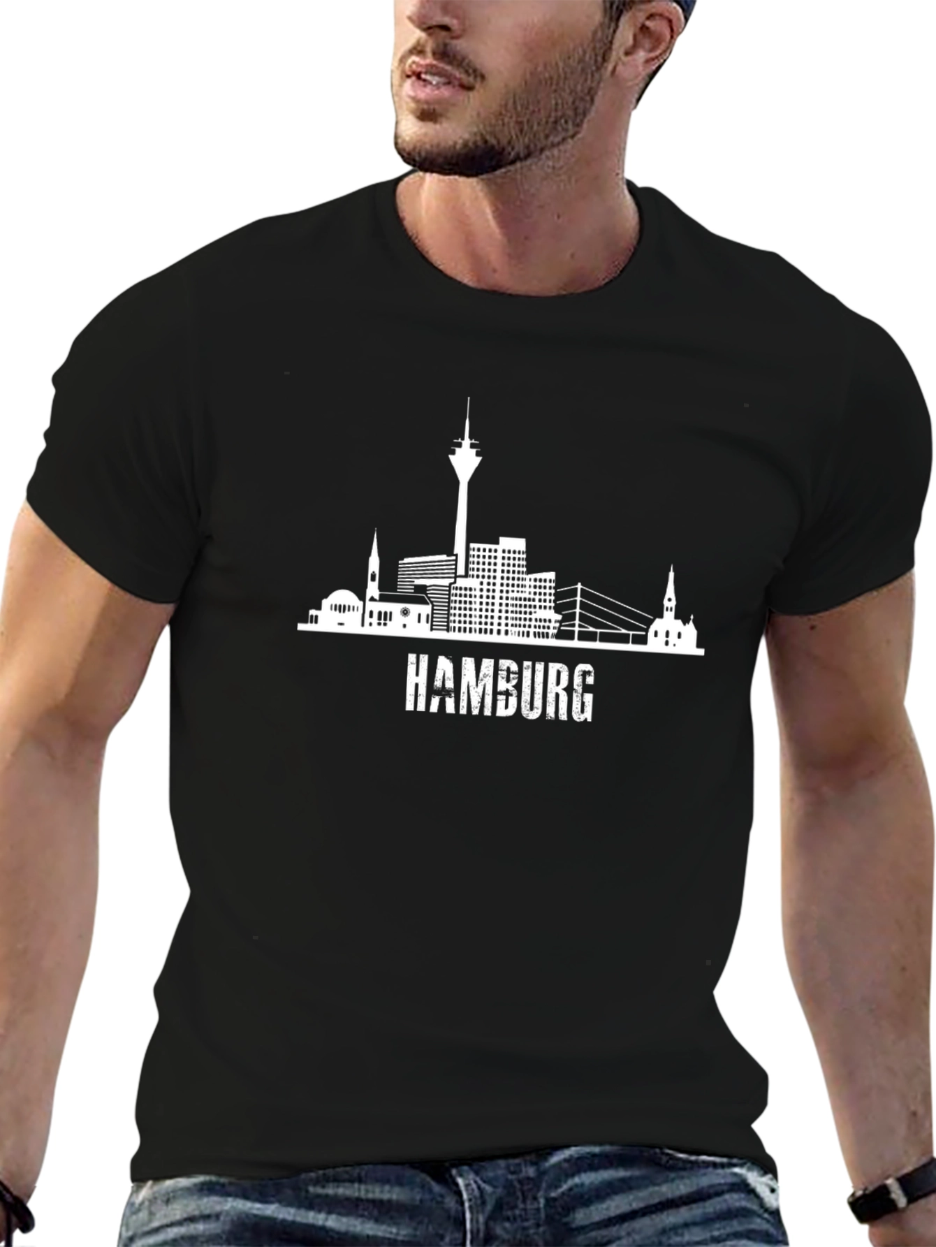 Hamburg Skyline Graphic T-Shirt - Black