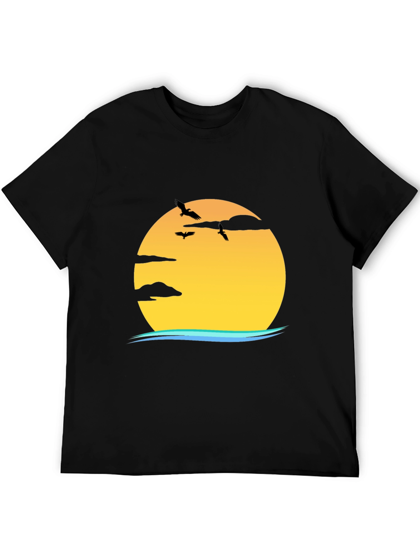 Sunset Bird Graphic Tee - Casual Black T-Shirt