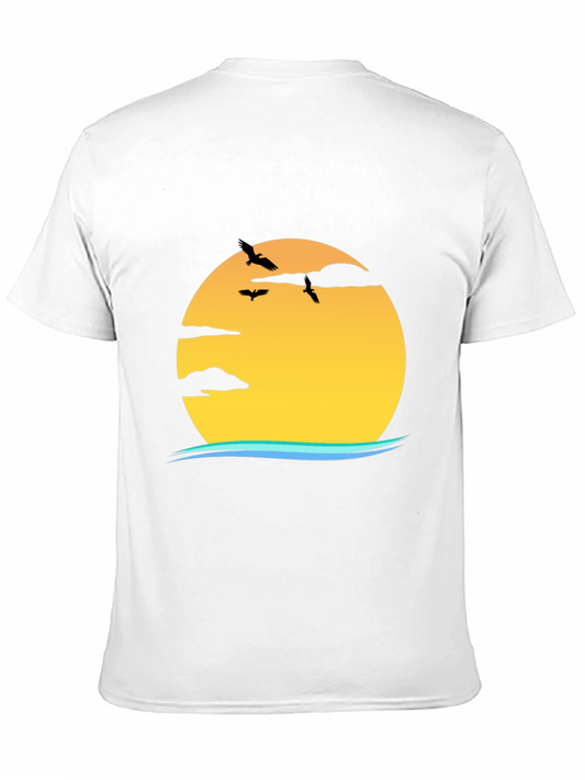 Sunset Bird Graphic Tee - Casual Black T-Shirt