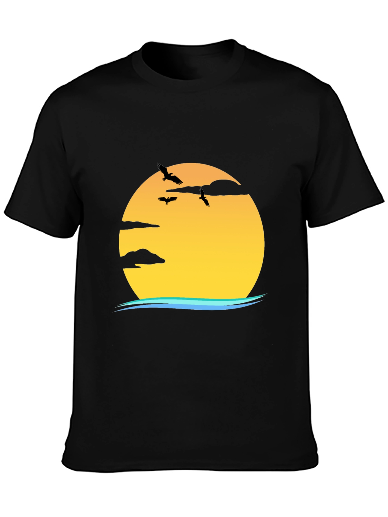 Sunset Bird Graphic Tee - Casual Black T-Shirt
