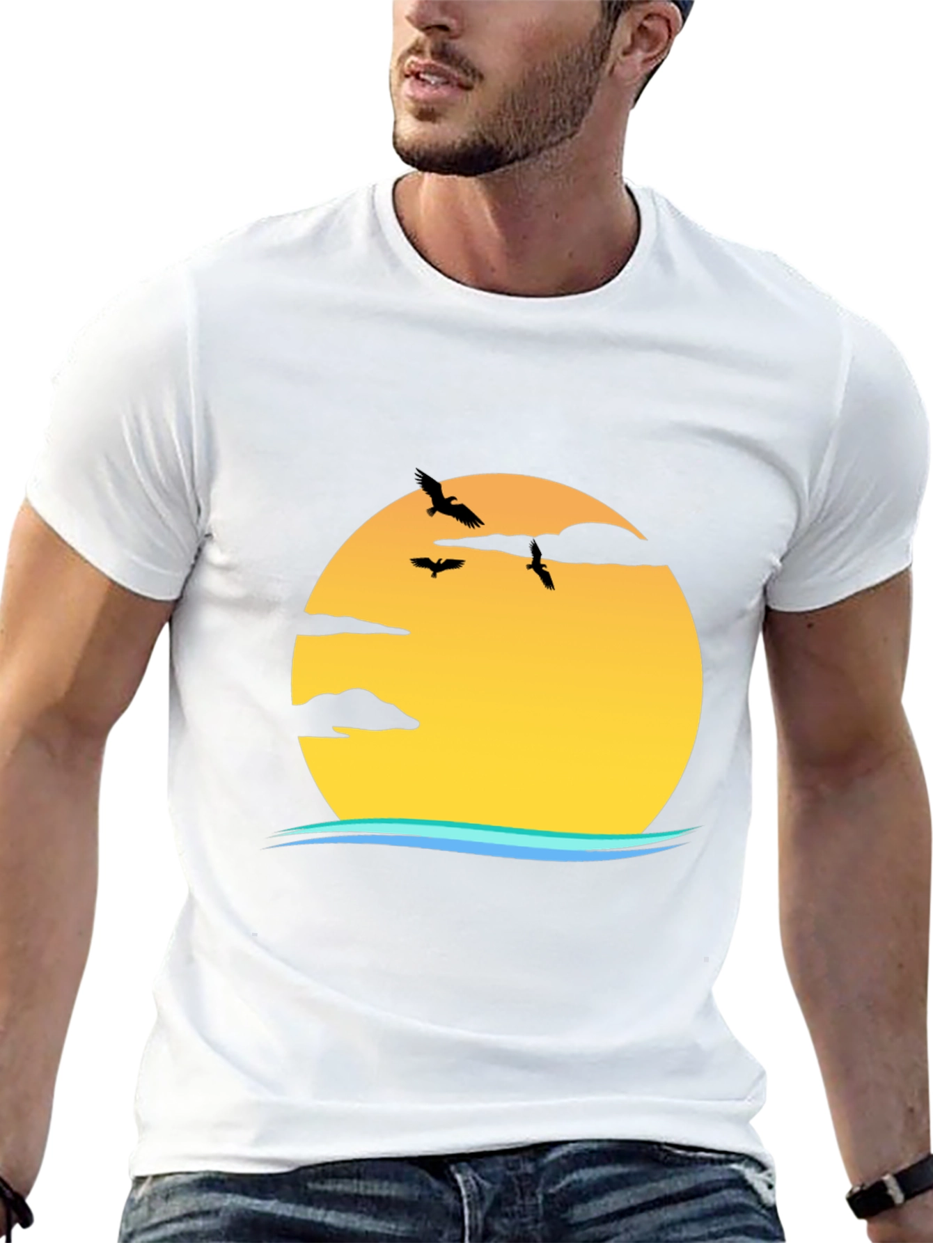 Sunset Bird Graphic Tee - Casual Black T-Shirt