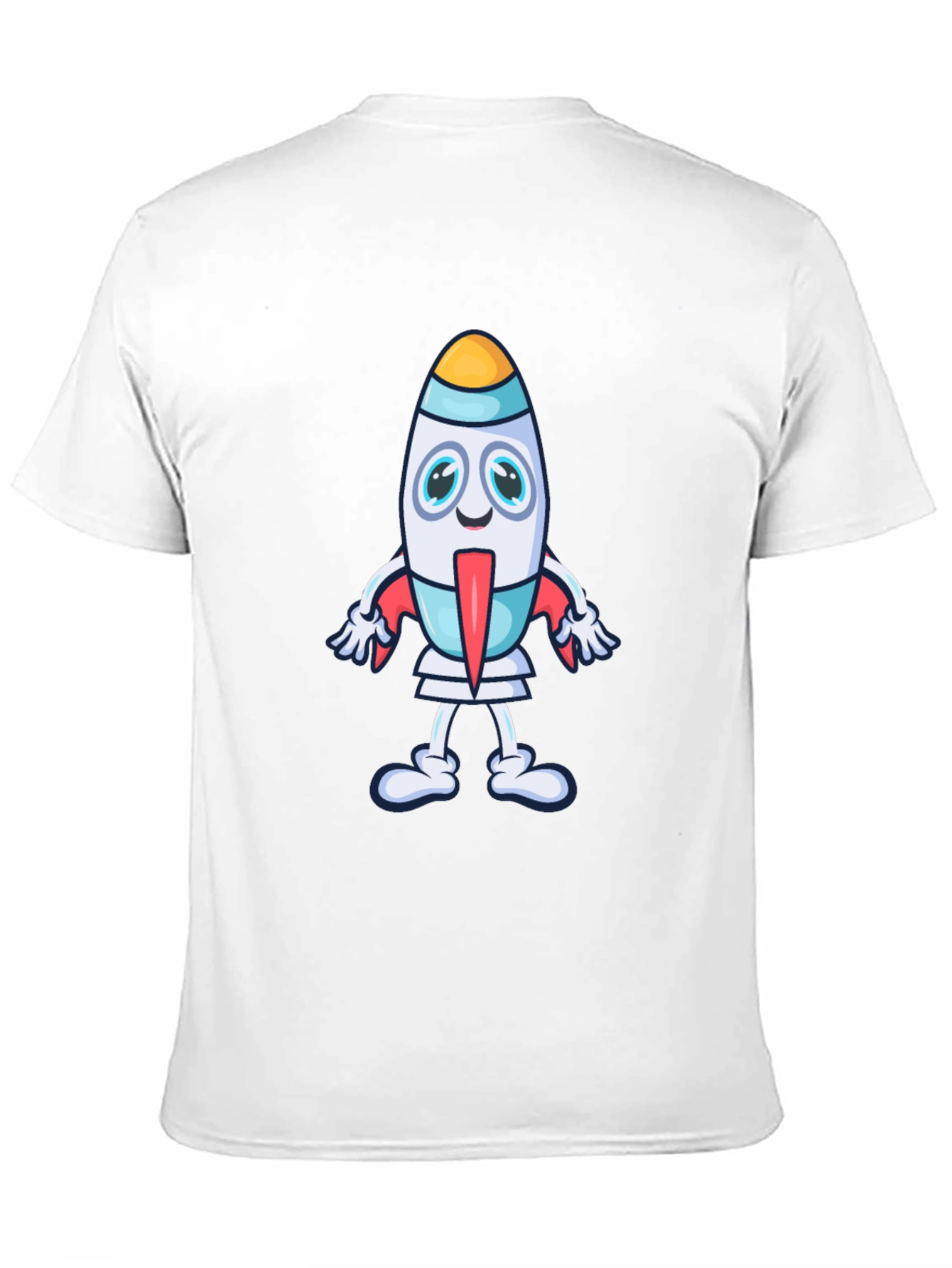 Cartoon Rocket Graphic Tee - Black Cotton T-Shirt