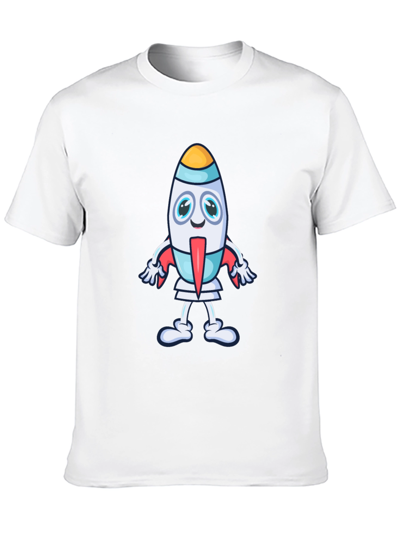 Cartoon Rocket Graphic Tee - Black Cotton T-Shirt