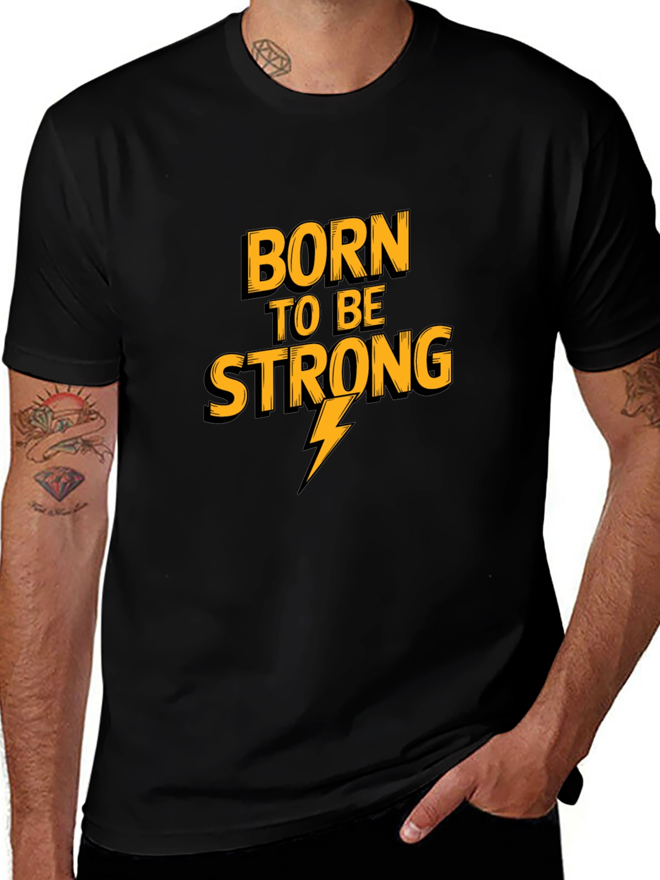 Born To Be Strong Mens Black Graphic Tee
