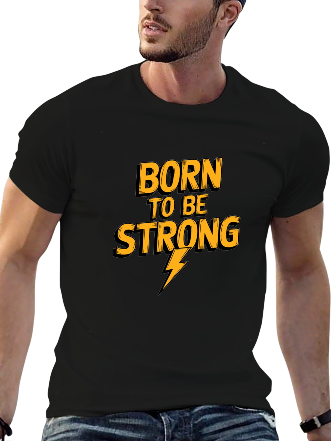 Born To Be Strong Mens Black Graphic Tee