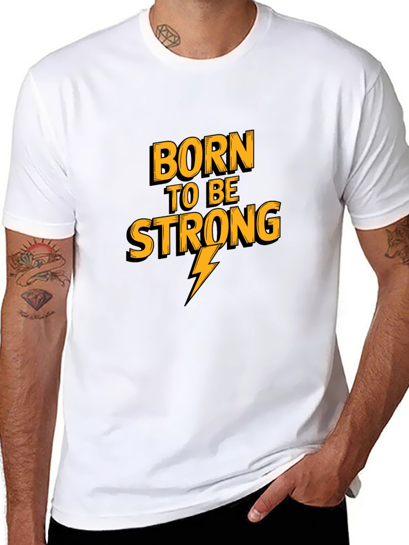 Born To Be Strong Mens Black Graphic Tee
