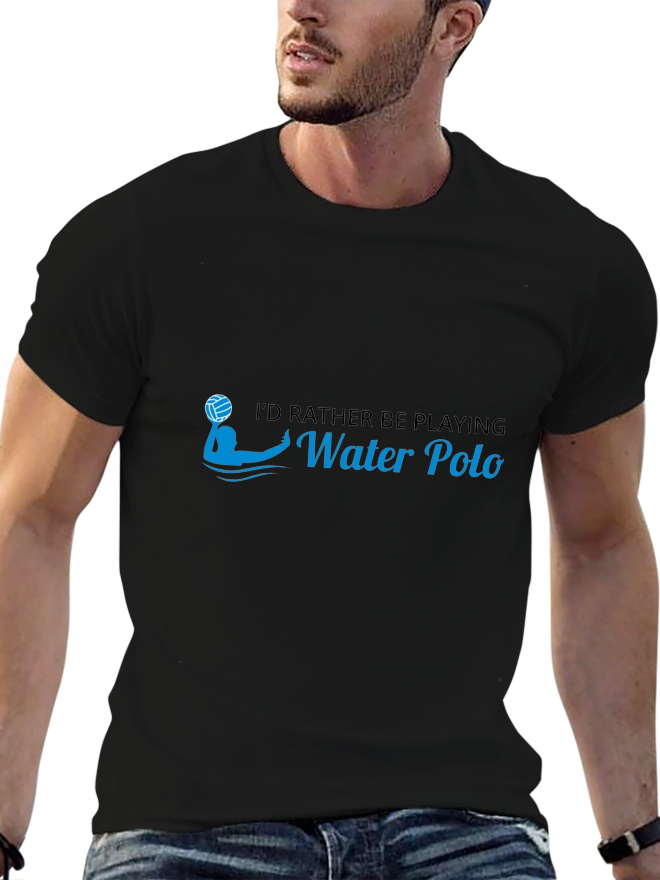 Water Polo Player T-Shirt - Black Cotton