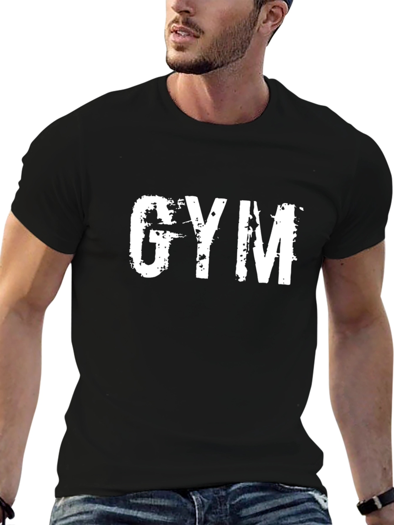 Gym T-Shirt - Distressed Print Black Cotton