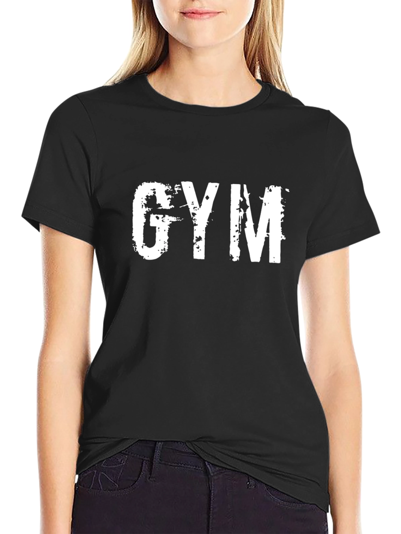 Gym T-Shirt - Distressed Print Black Cotton