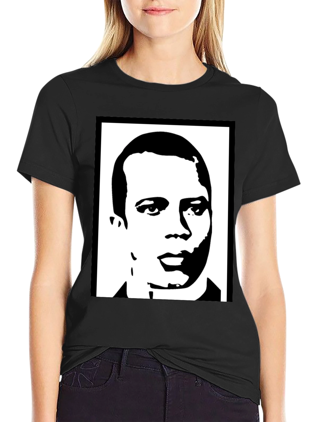 Black T-Shirt with Portrait Graphic