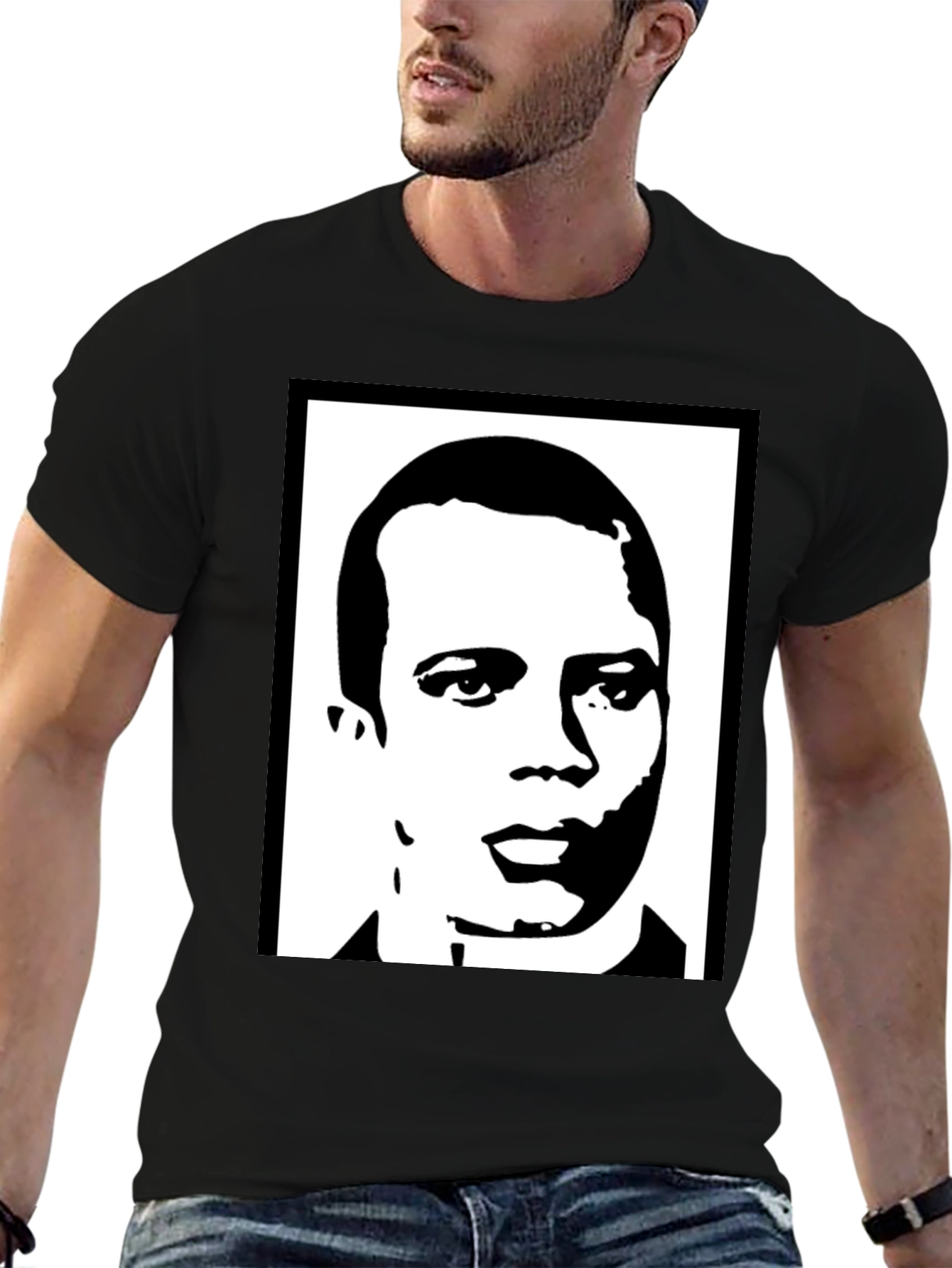 Black T-Shirt with Portrait Graphic