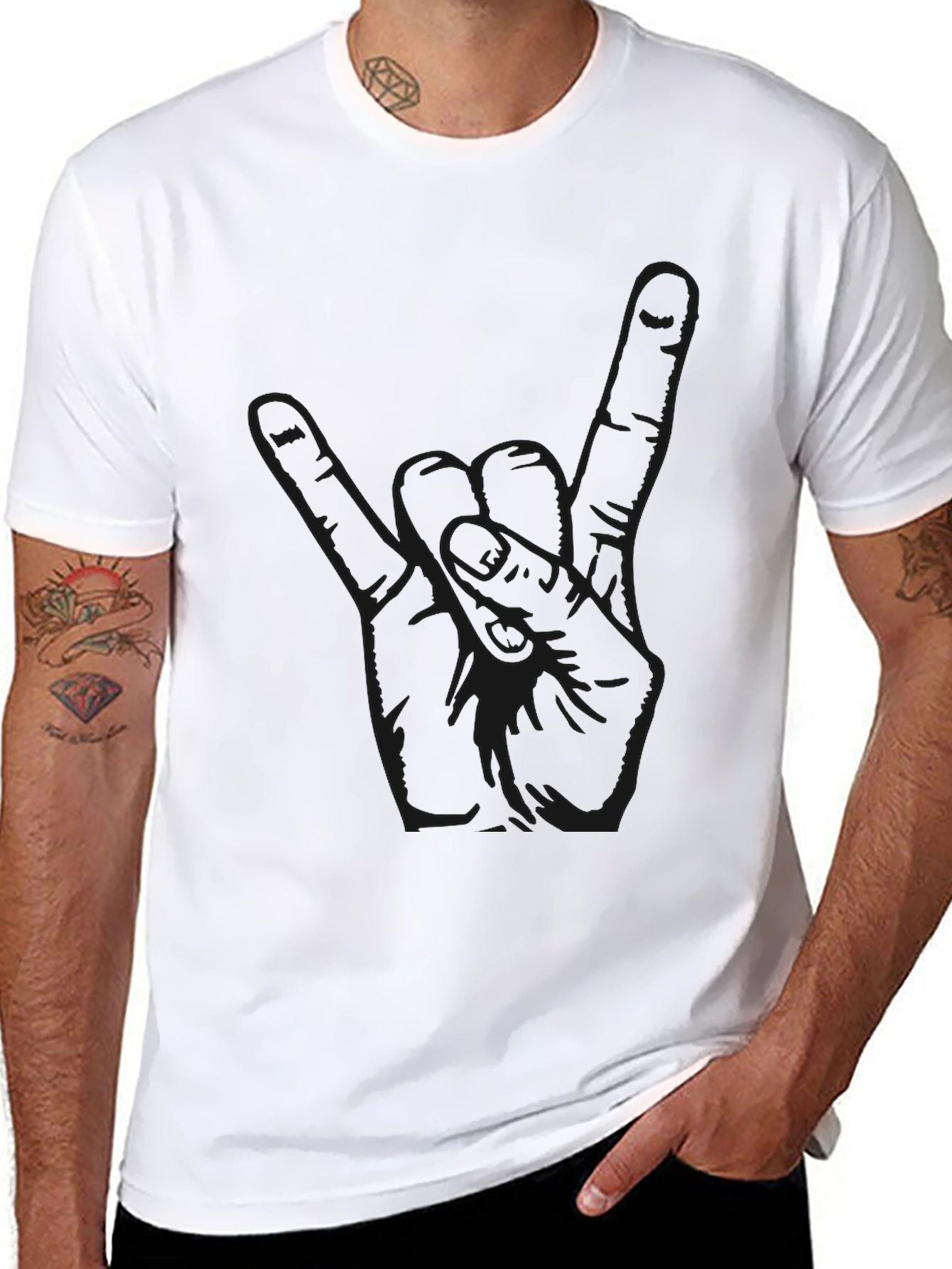 Black Graphic Tee - Rock On Hand Sign