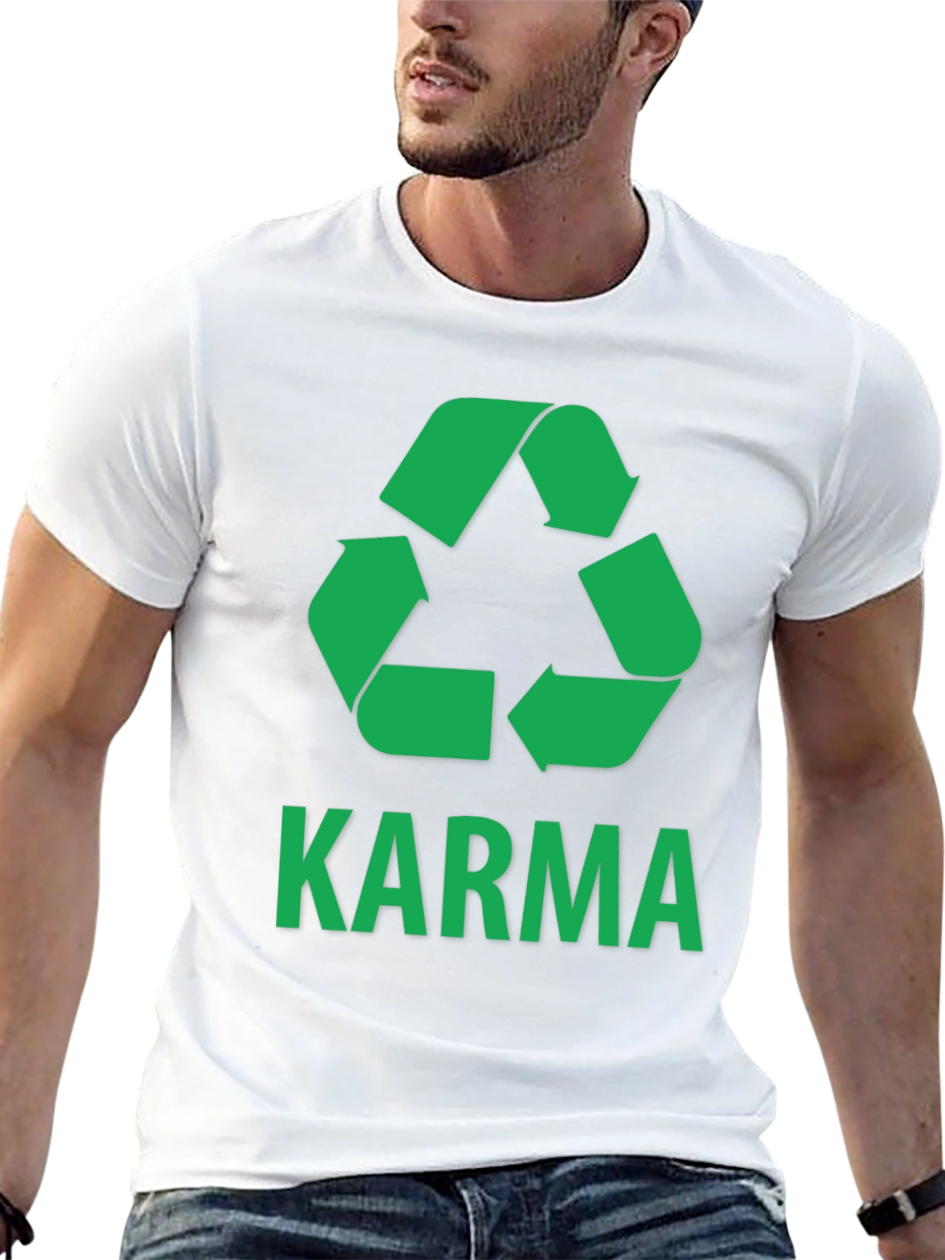 Karma Recycle T-Shirt - Green Print on Black