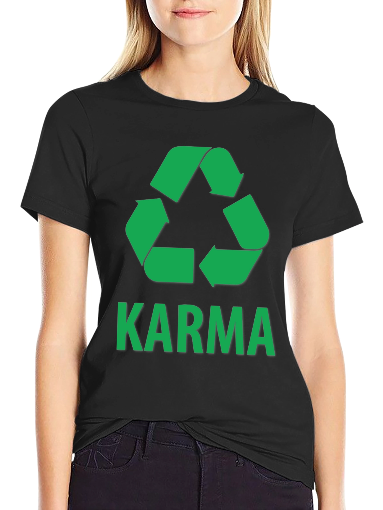 Karma Recycle T-Shirt - Green Print on Black