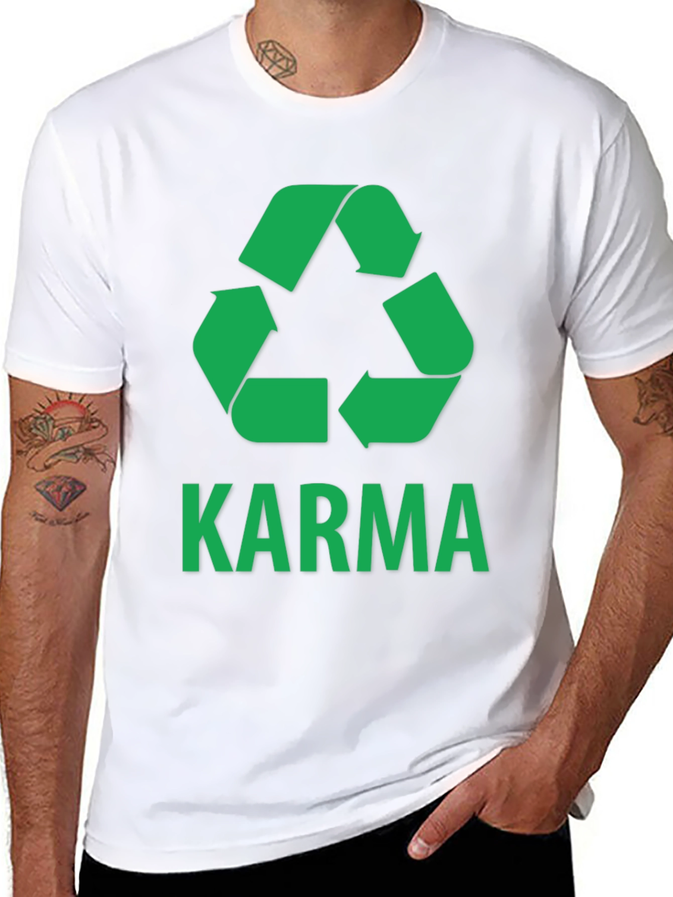 Karma Recycle T-Shirt - Green Print on Black