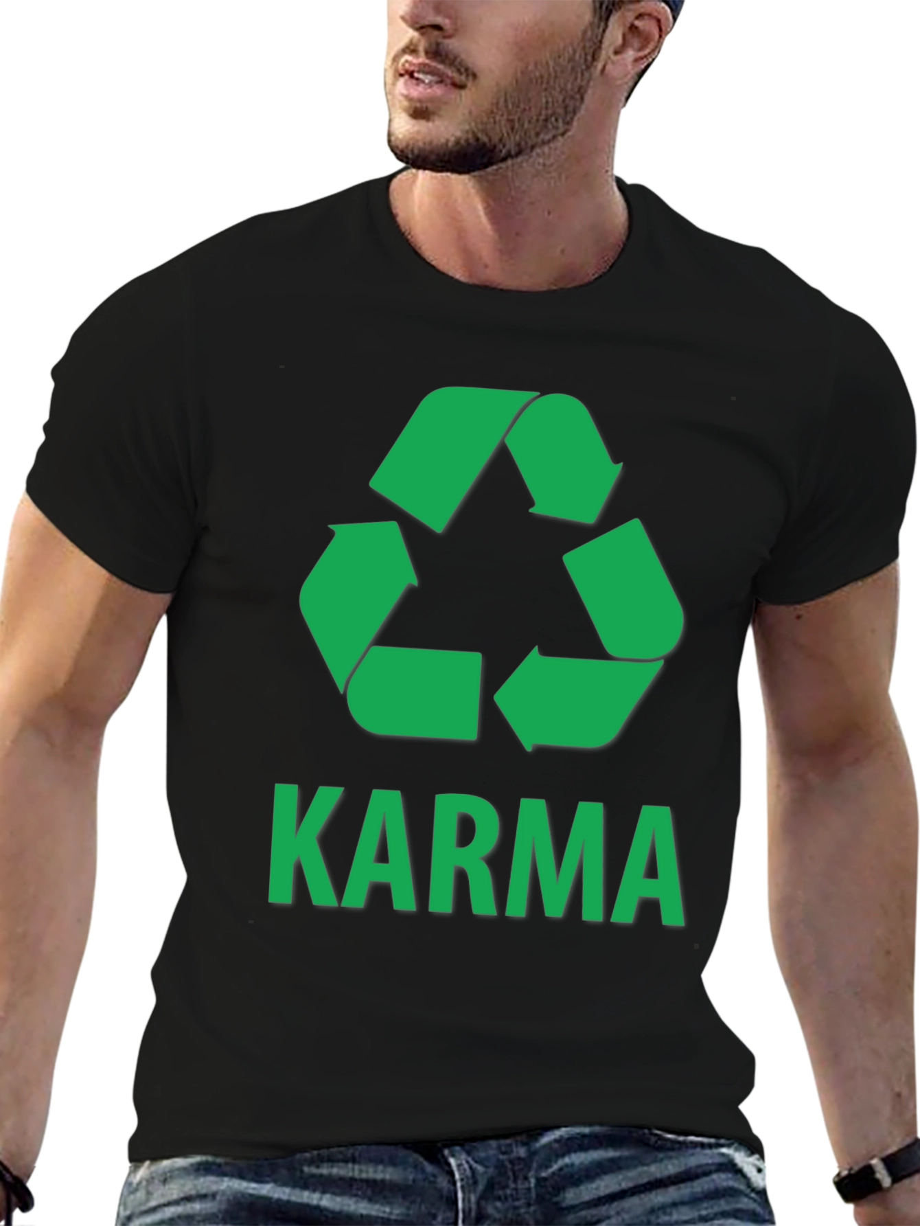 Karma Recycle T-Shirt - Green Print on Black