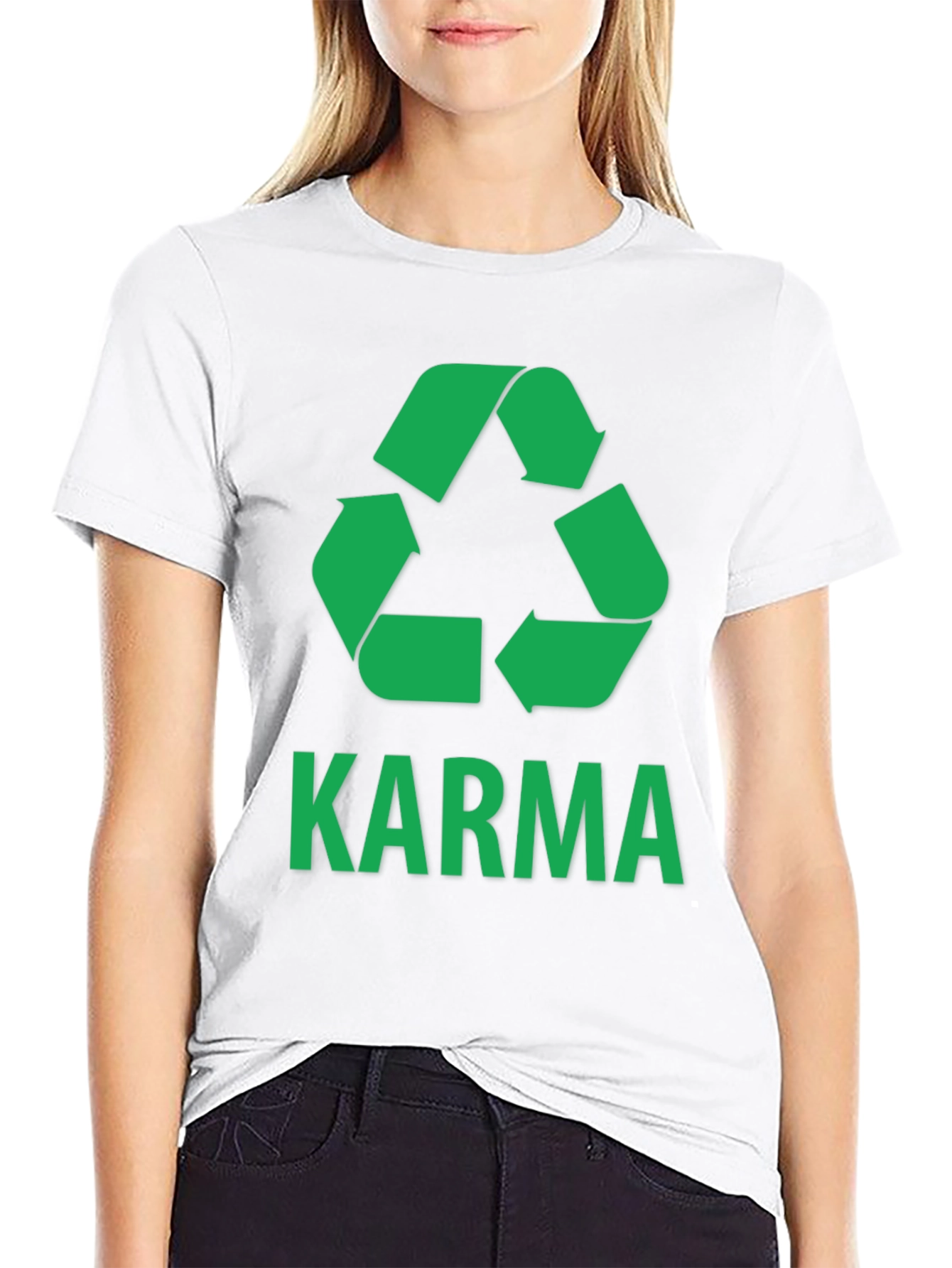 Karma Recycle T-Shirt - Green Print on Black