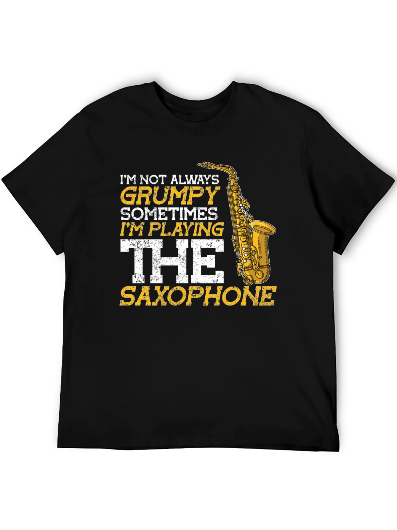 Grumpy Saxophone Player Graphic Tee - Black Cotton T-Shirt
