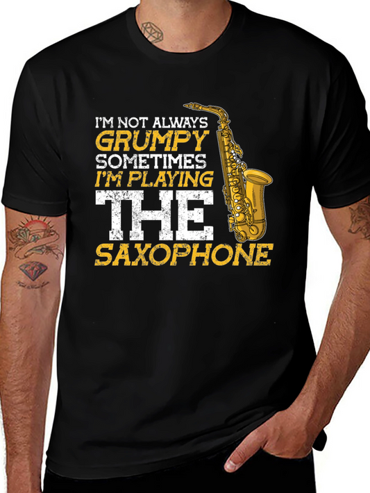 Grumpy Saxophone Player Graphic Tee - Black Cotton T-Shirt