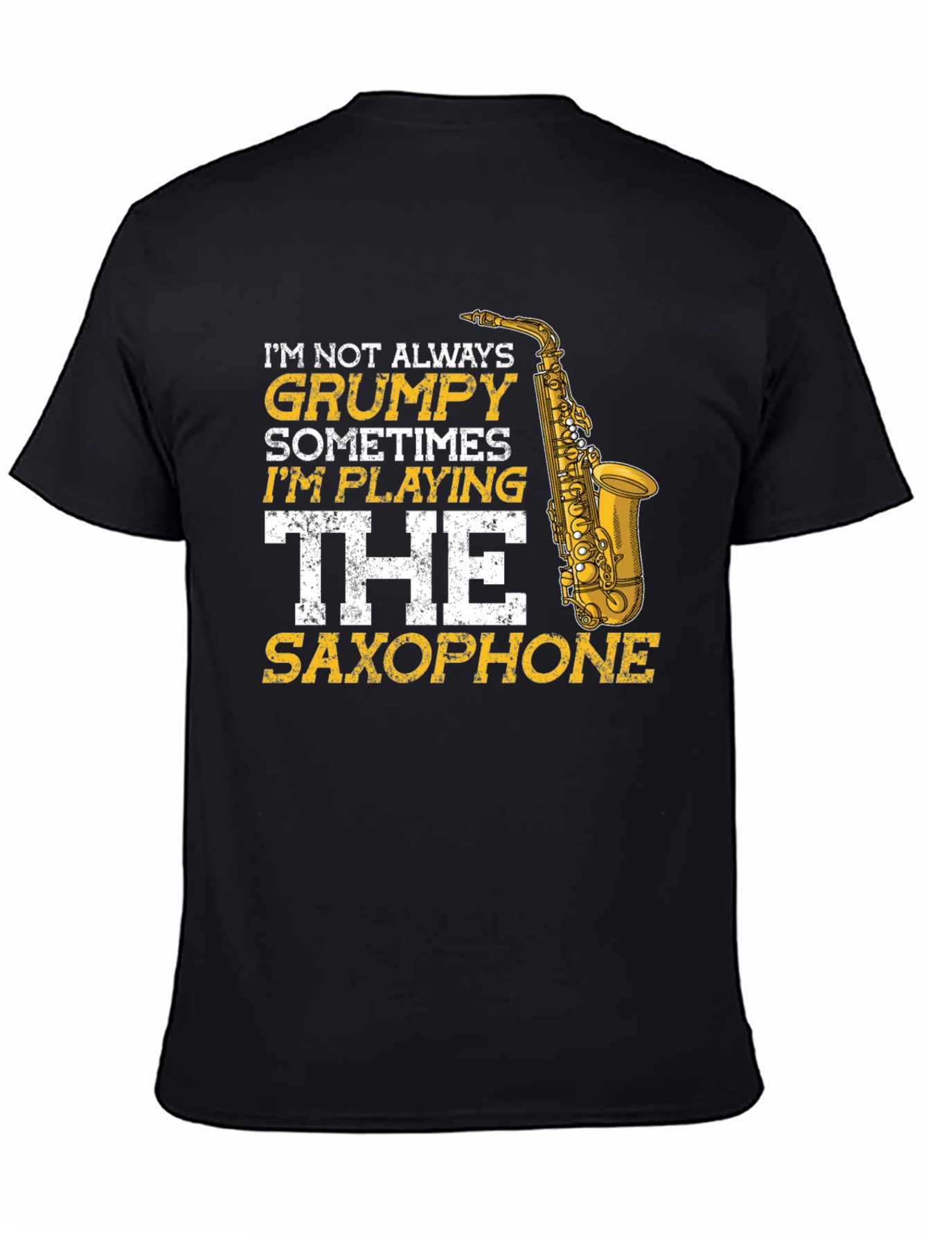 Grumpy Saxophone Player Graphic Tee - Black Cotton T-Shirt
