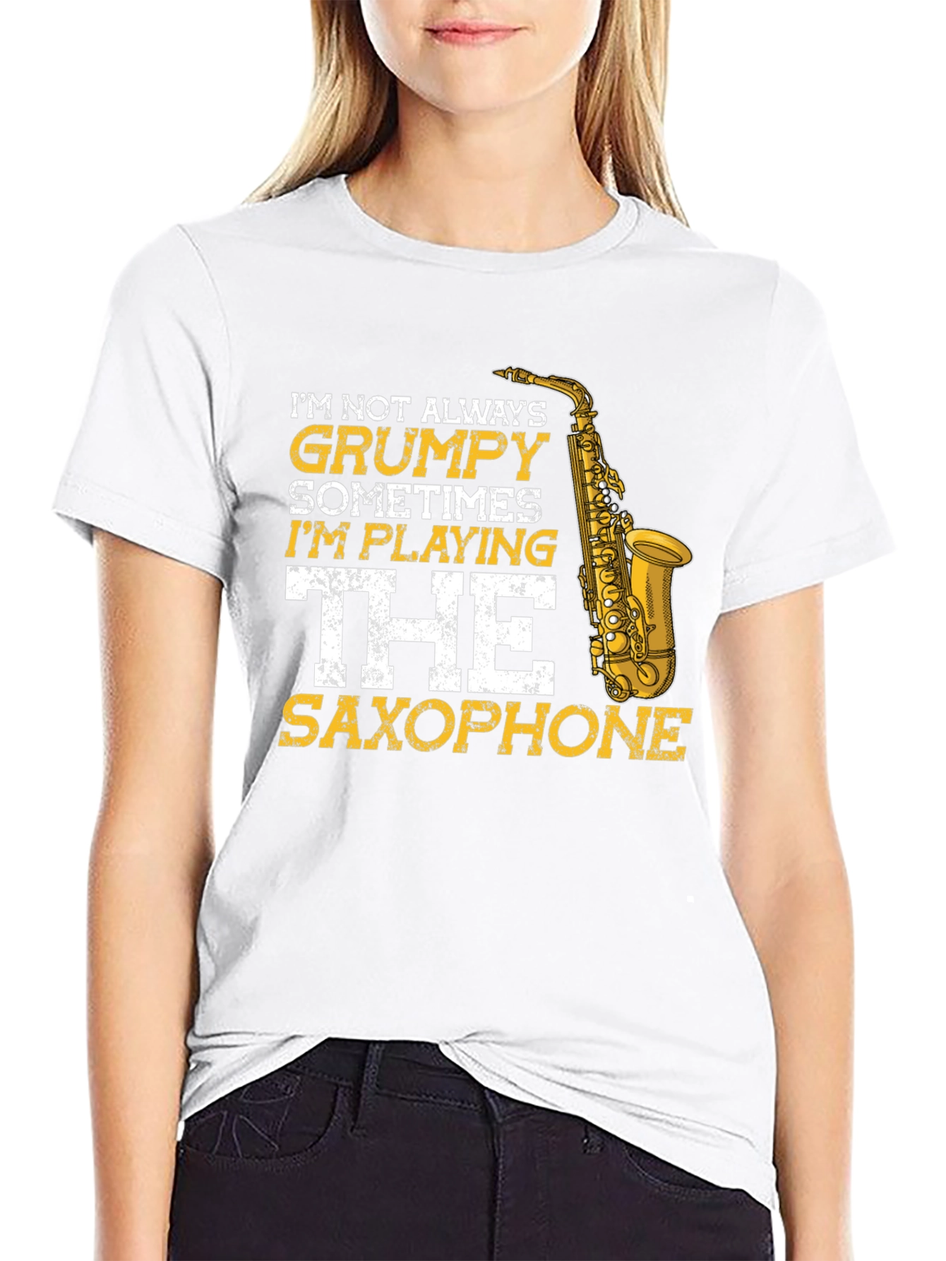 Grumpy Saxophone Player Graphic Tee - Black Cotton T-Shirt
