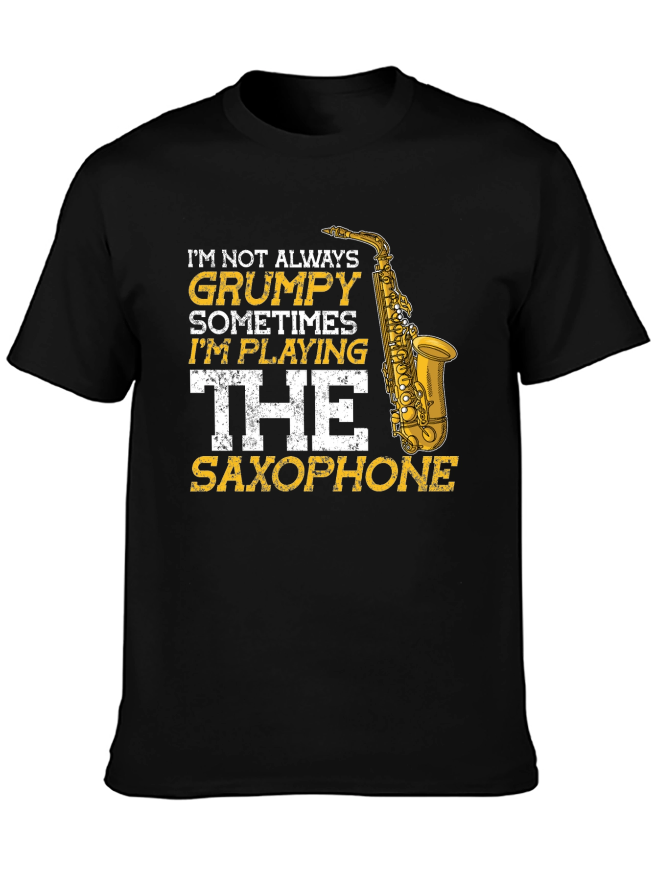 Grumpy Saxophone Player Graphic Tee - Black Cotton T-Shirt