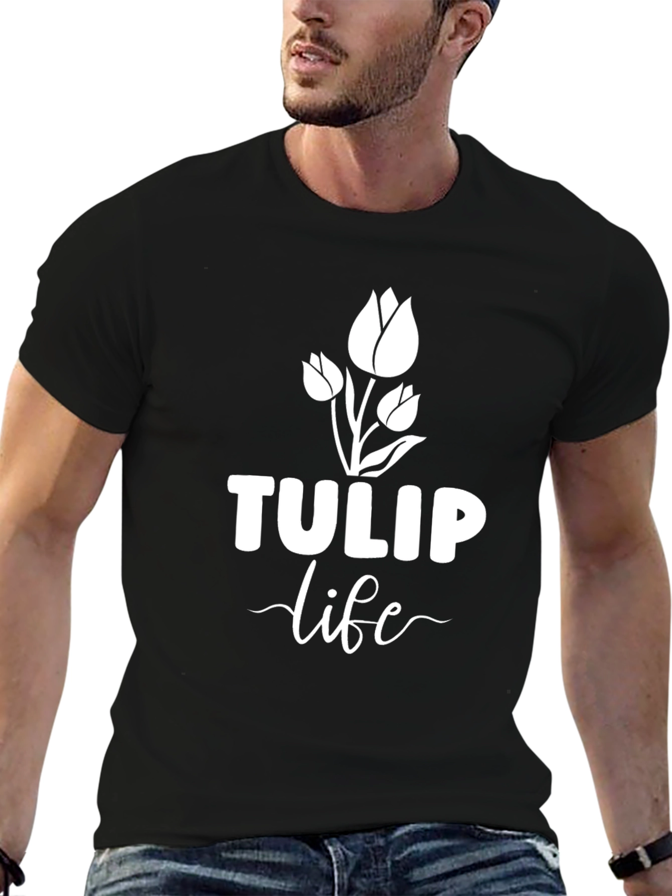 Tulip Life Black T-Shirt - Floral Design