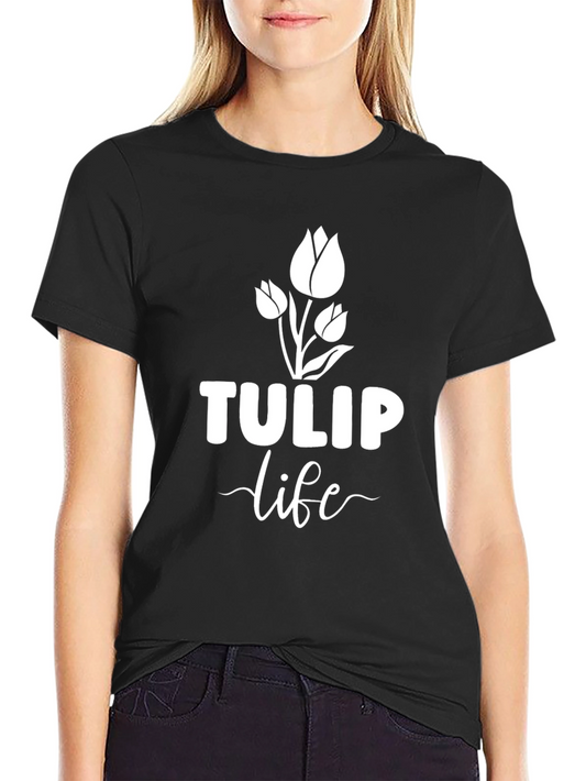 Tulip Life Black T-Shirt - Floral Design