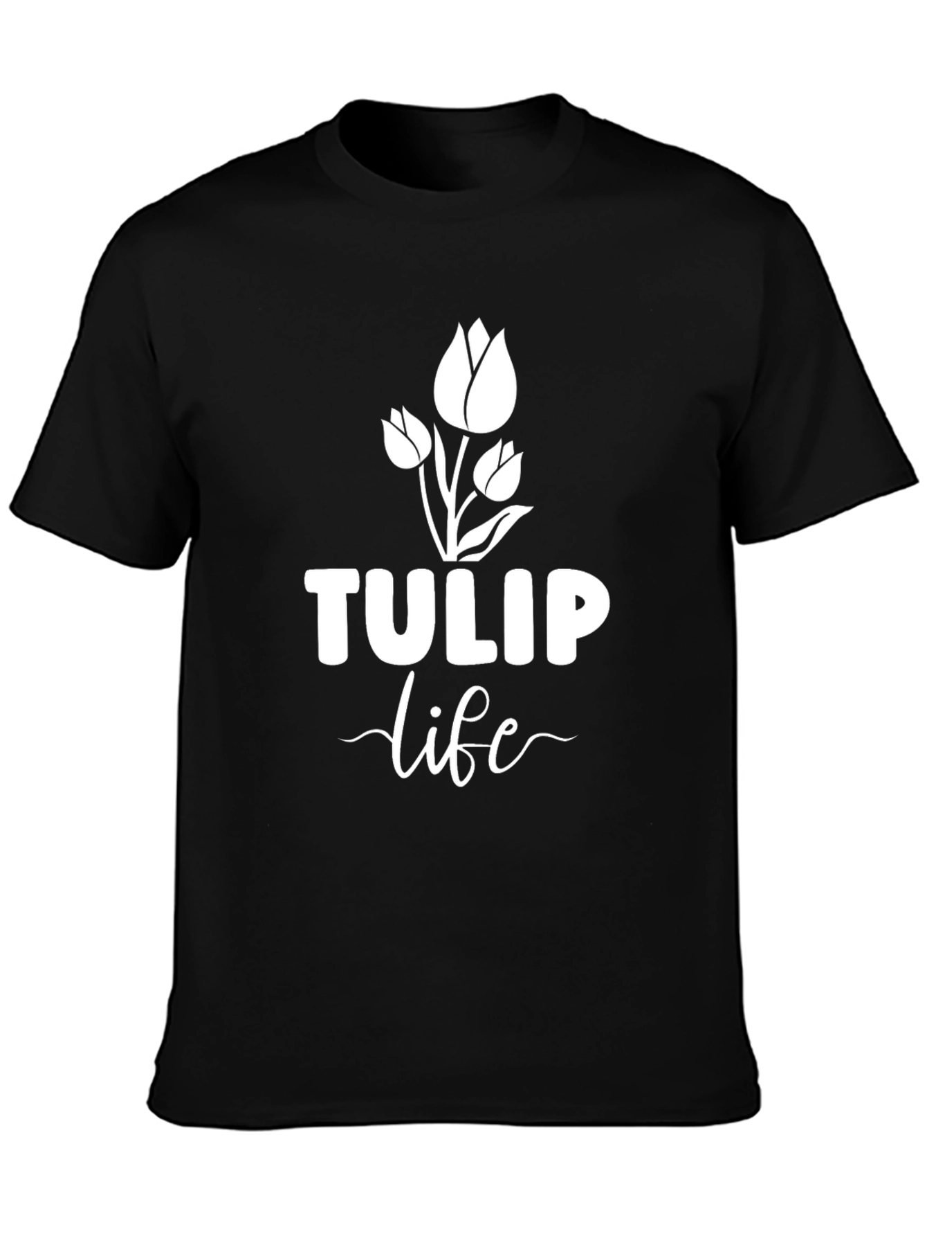 Tulip Life Black T-Shirt - Floral Design