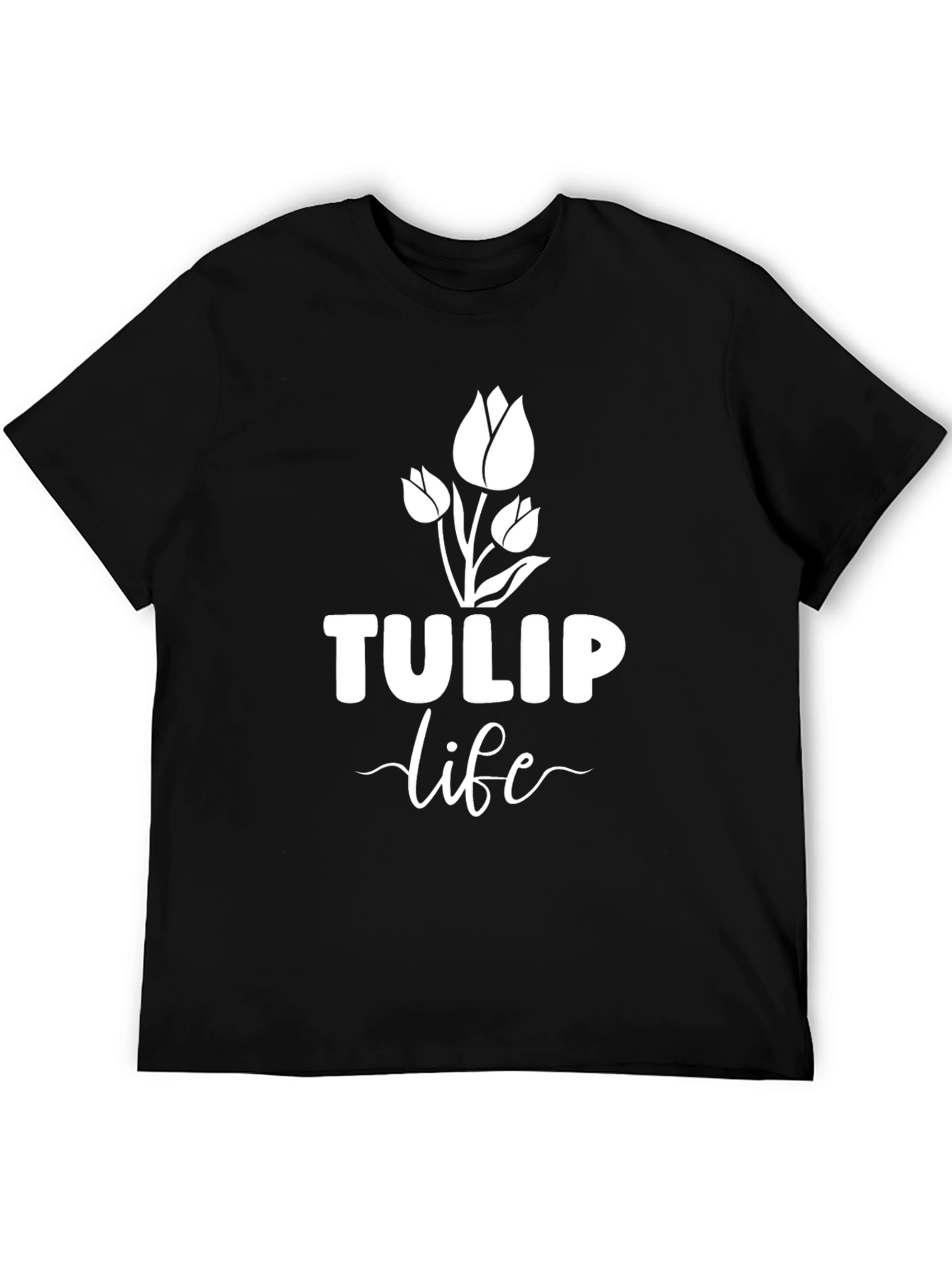 Tulip Life Black T-Shirt - Floral Design