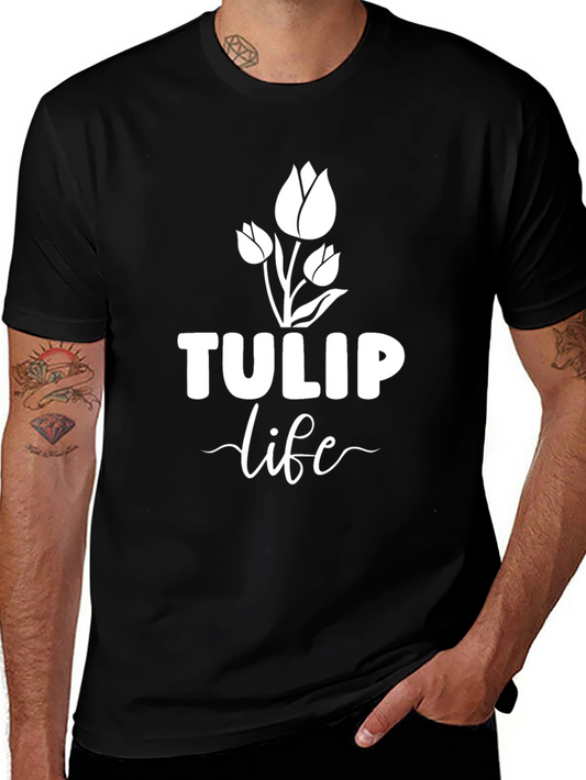 Tulip Life Black T-Shirt - Floral Design