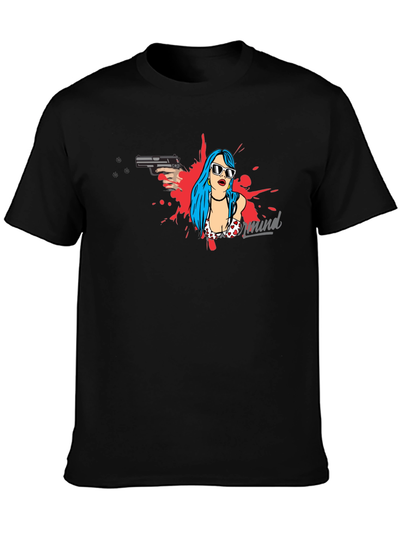 Edgy Graphic Print Tee - Gun & Girl Design