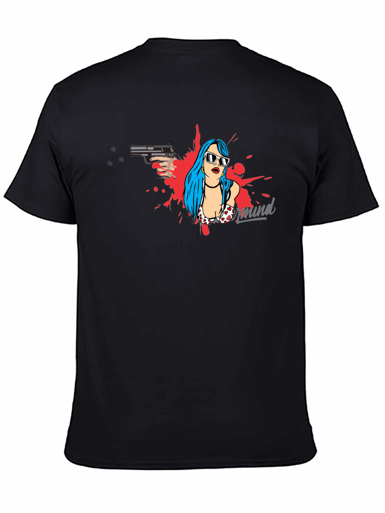 Edgy Graphic Print Tee - Gun & Girl Design