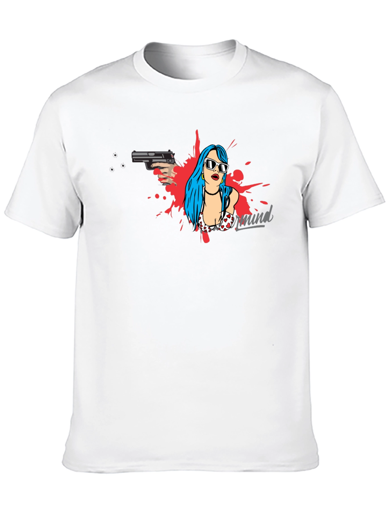 Edgy Graphic Print Tee - Gun & Girl Design