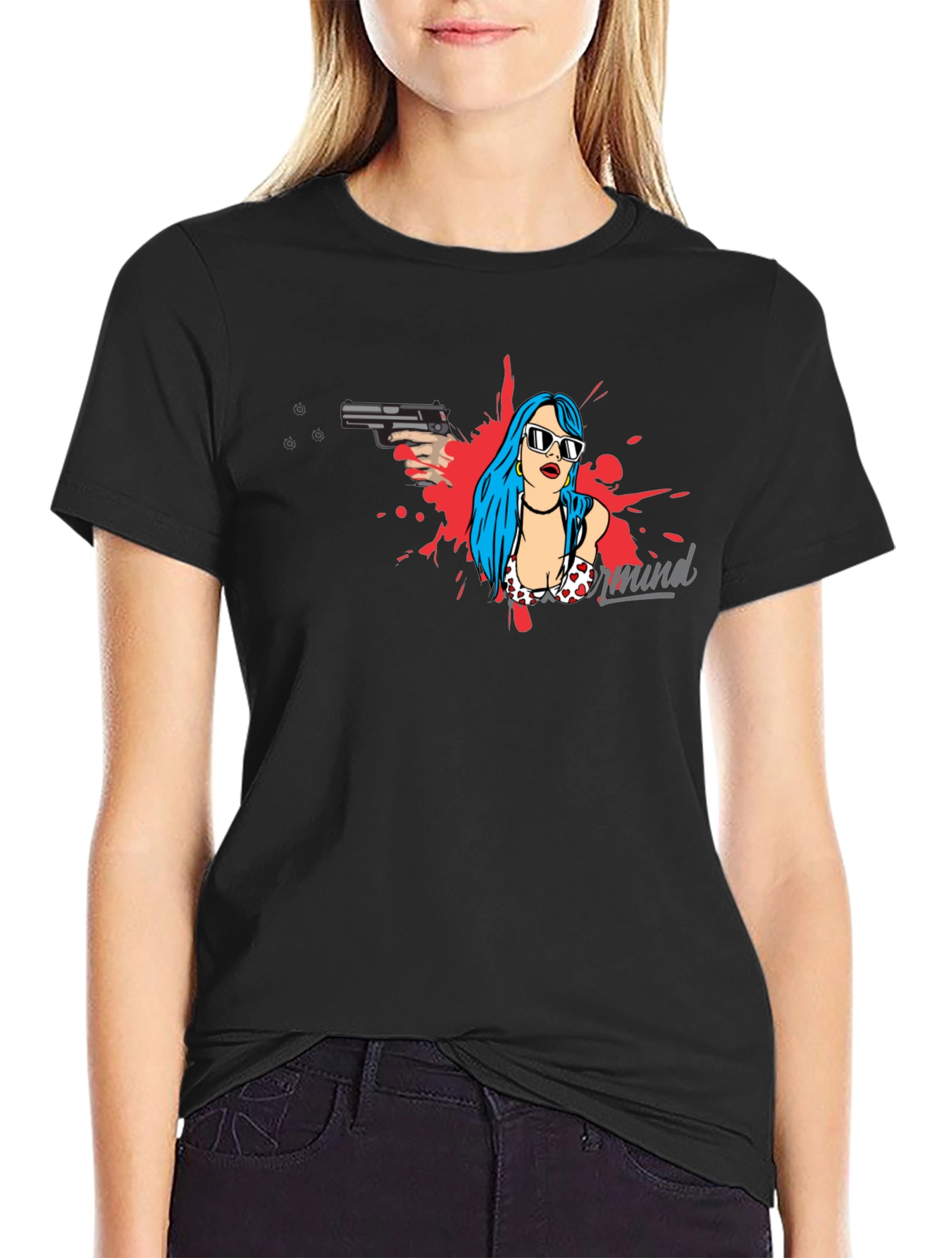 Edgy Graphic Print Tee - Gun & Girl Design