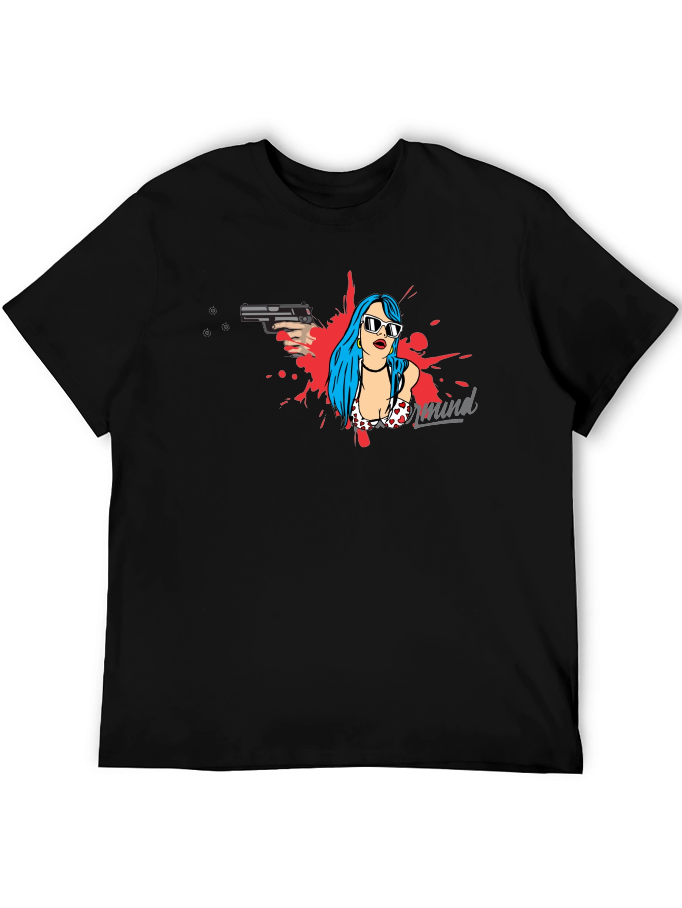 Edgy Graphic Print Tee - Gun & Girl Design