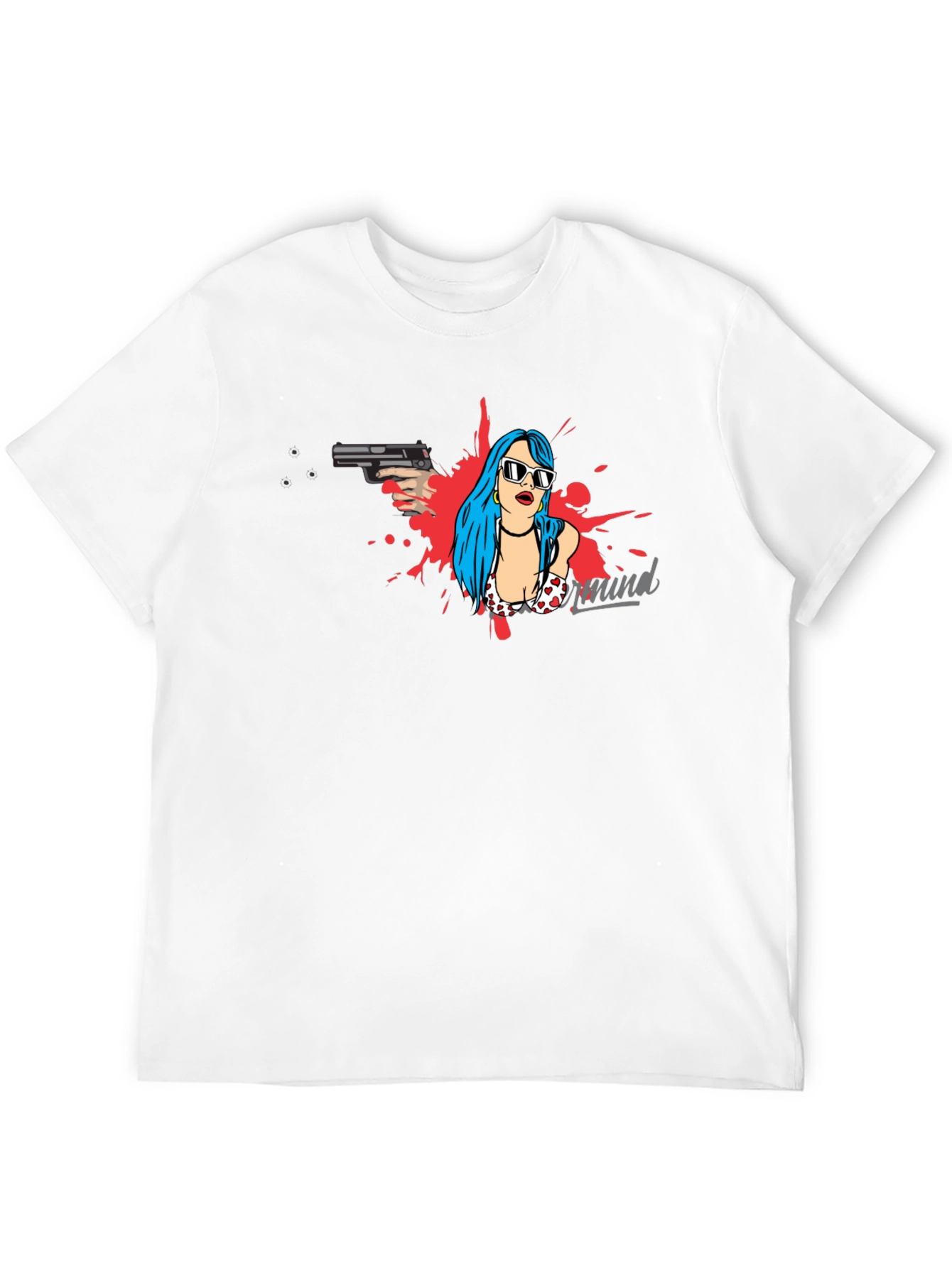 Edgy Graphic Print Tee - Gun & Girl Design