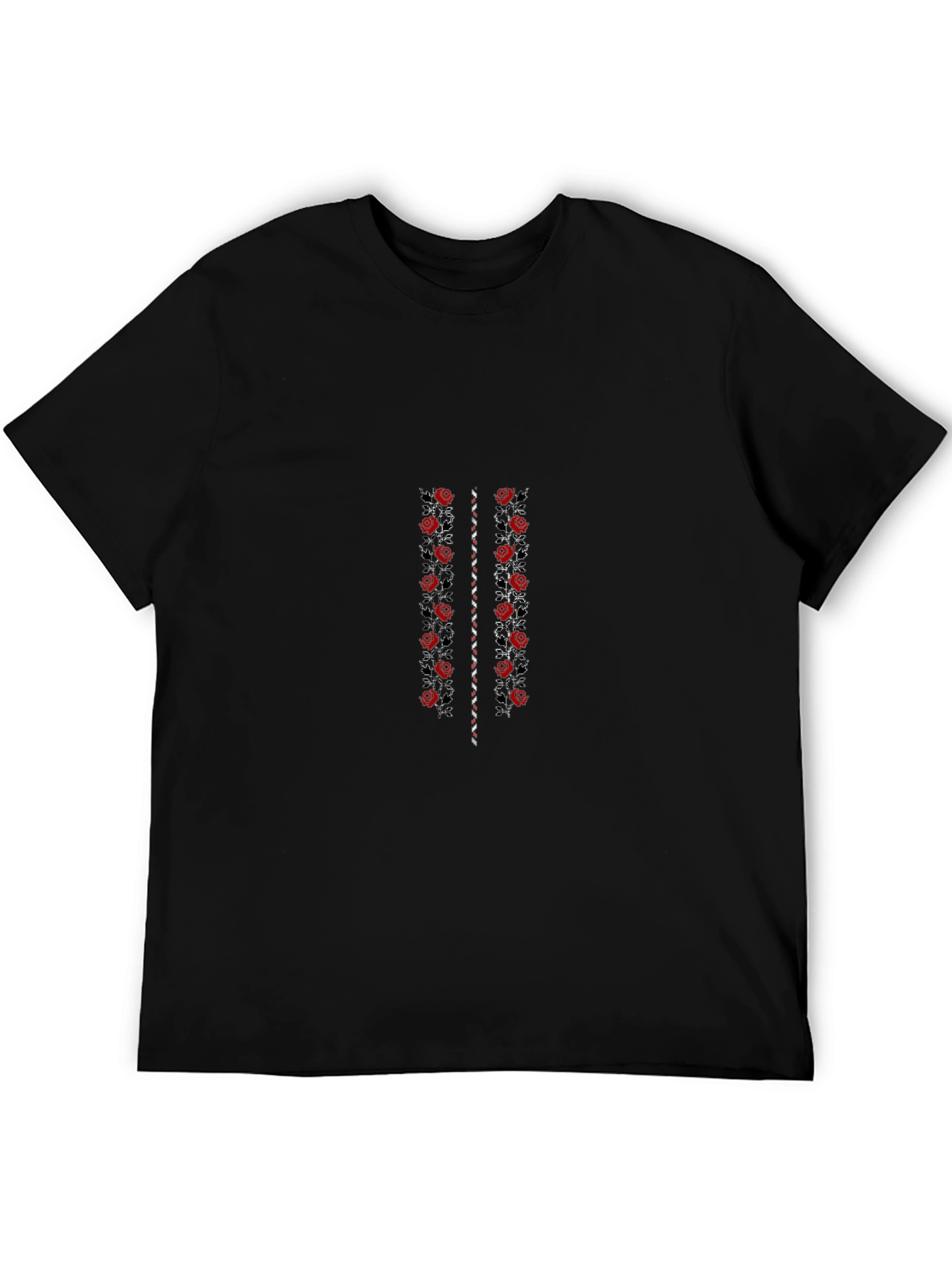 Floral Embroidered Black T-Shirt