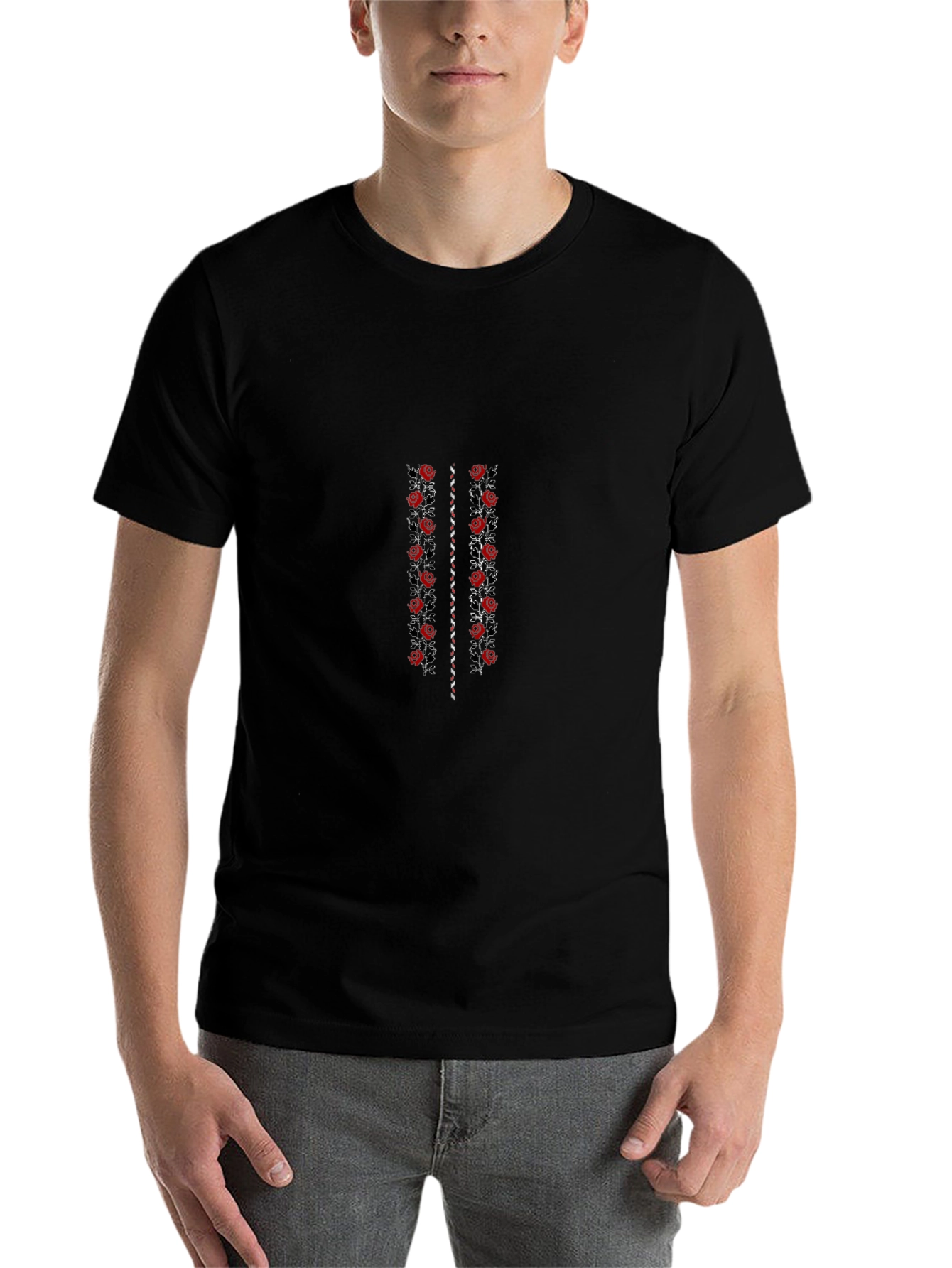 Floral Embroidered Black T-Shirt