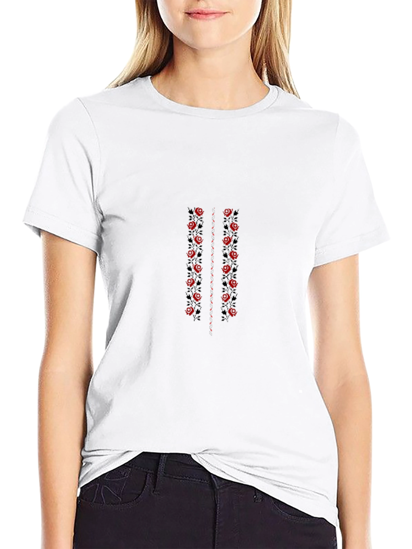 Floral Embroidered Black T-Shirt