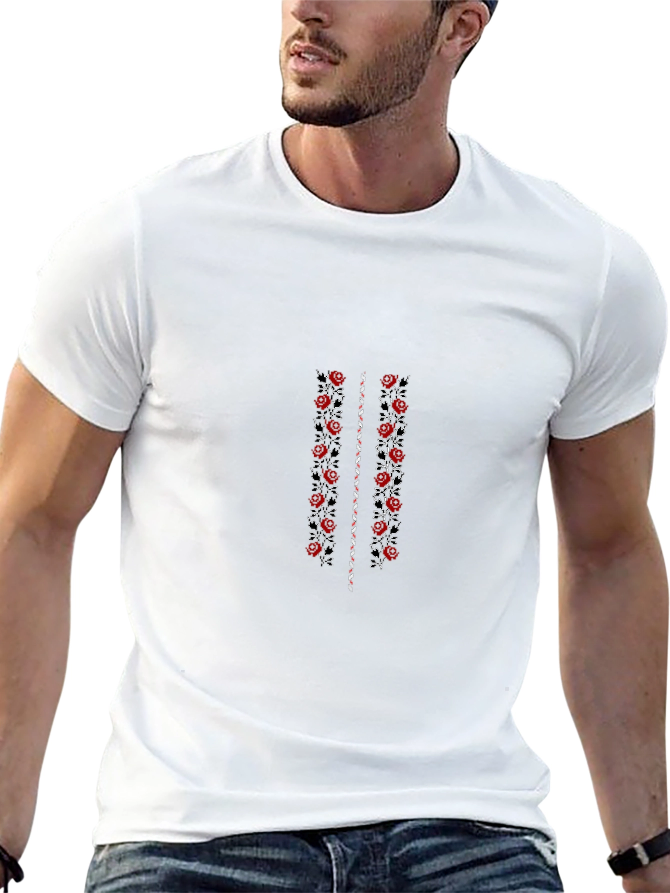 Floral Embroidered Black T-Shirt