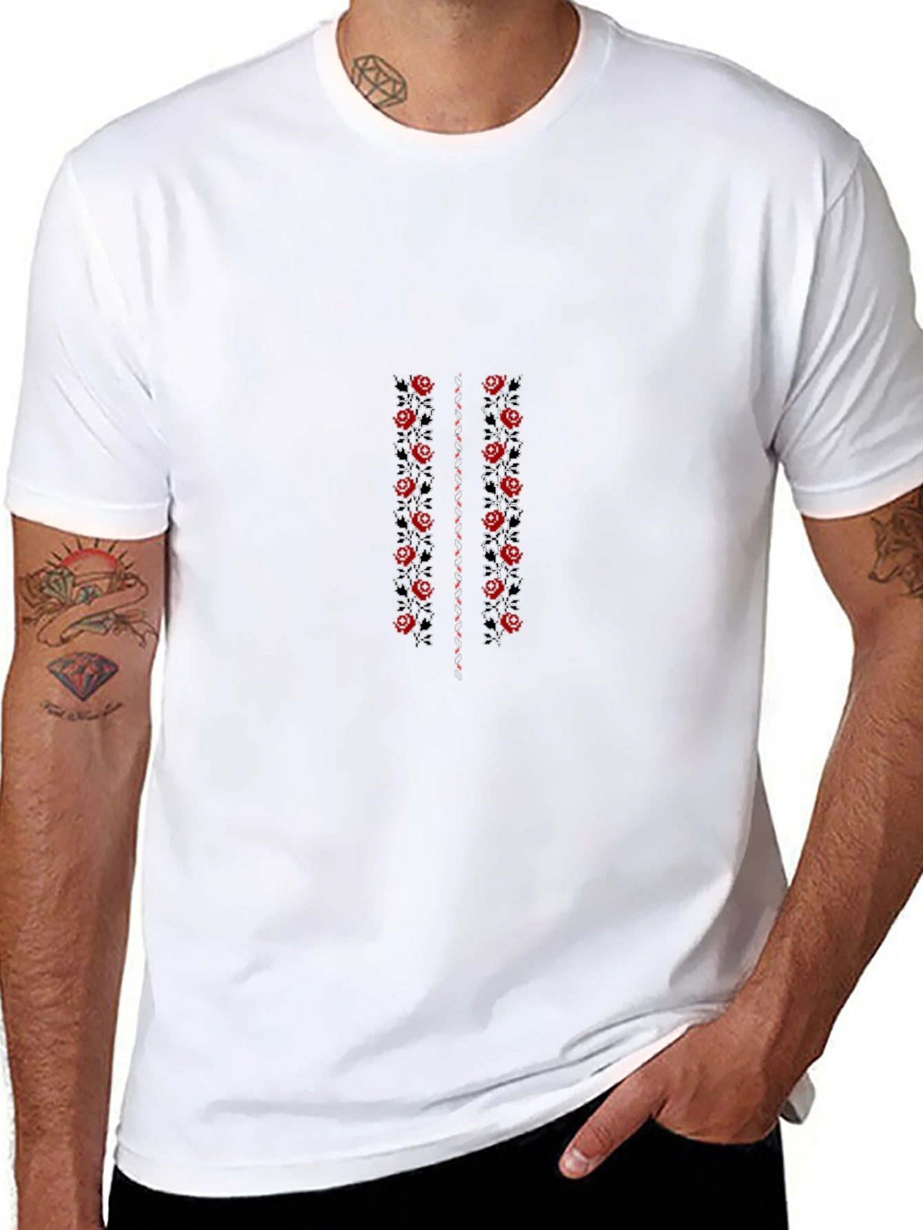 Floral Embroidered Black T-Shirt