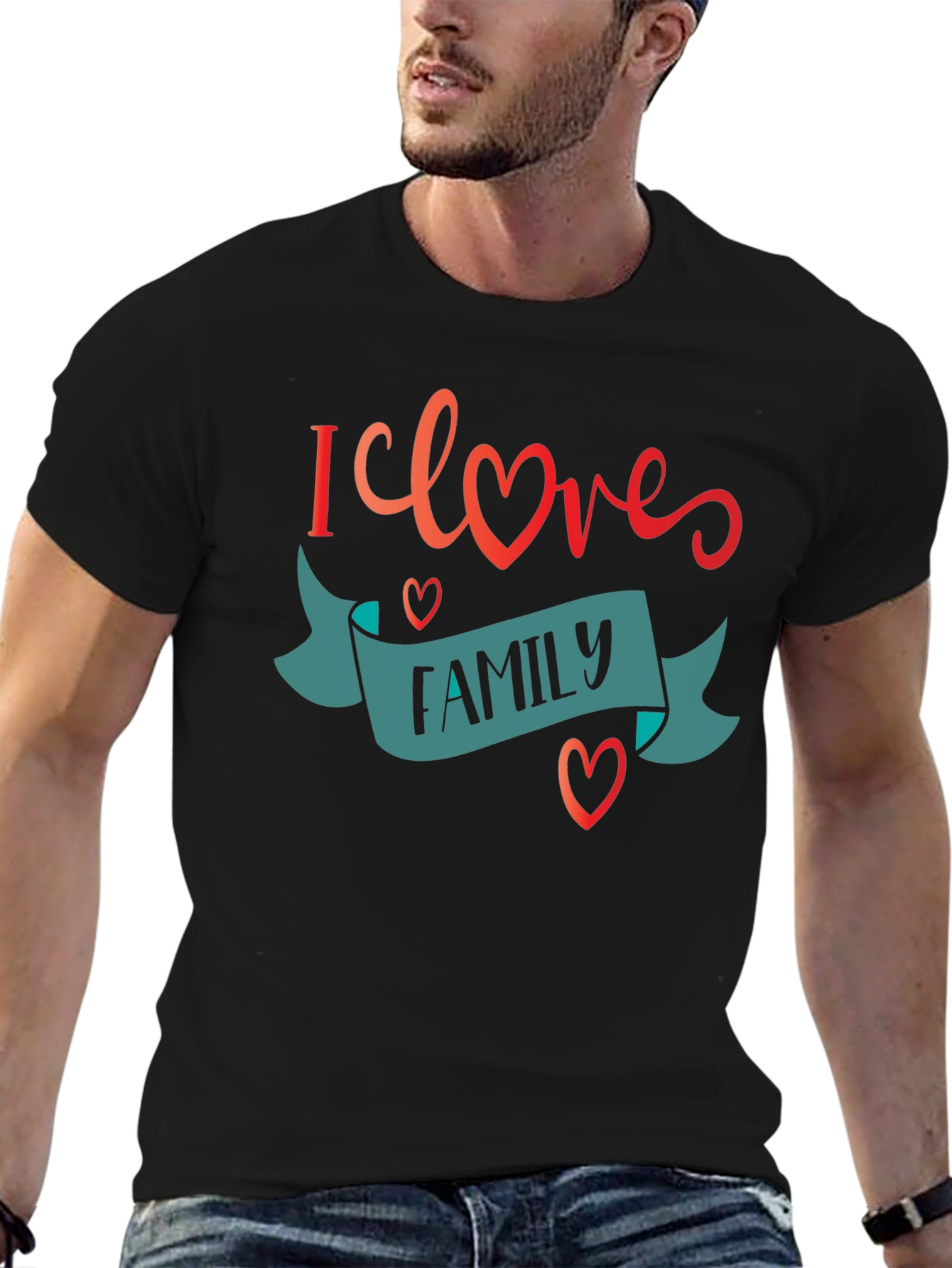 I Love Family Black Graphic Tee