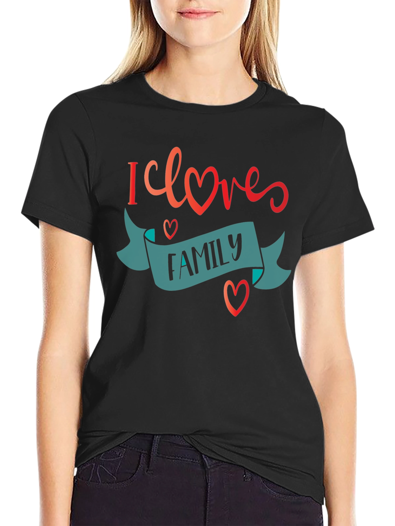 I Love Family Black Graphic Tee