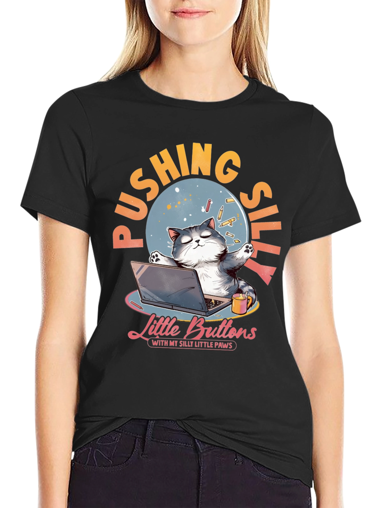 Silly Cat Laptop T-Shirt