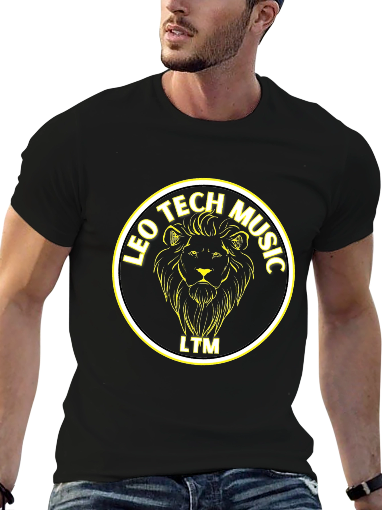 Leo Tech Music Lion Graphic Black T-Shirt